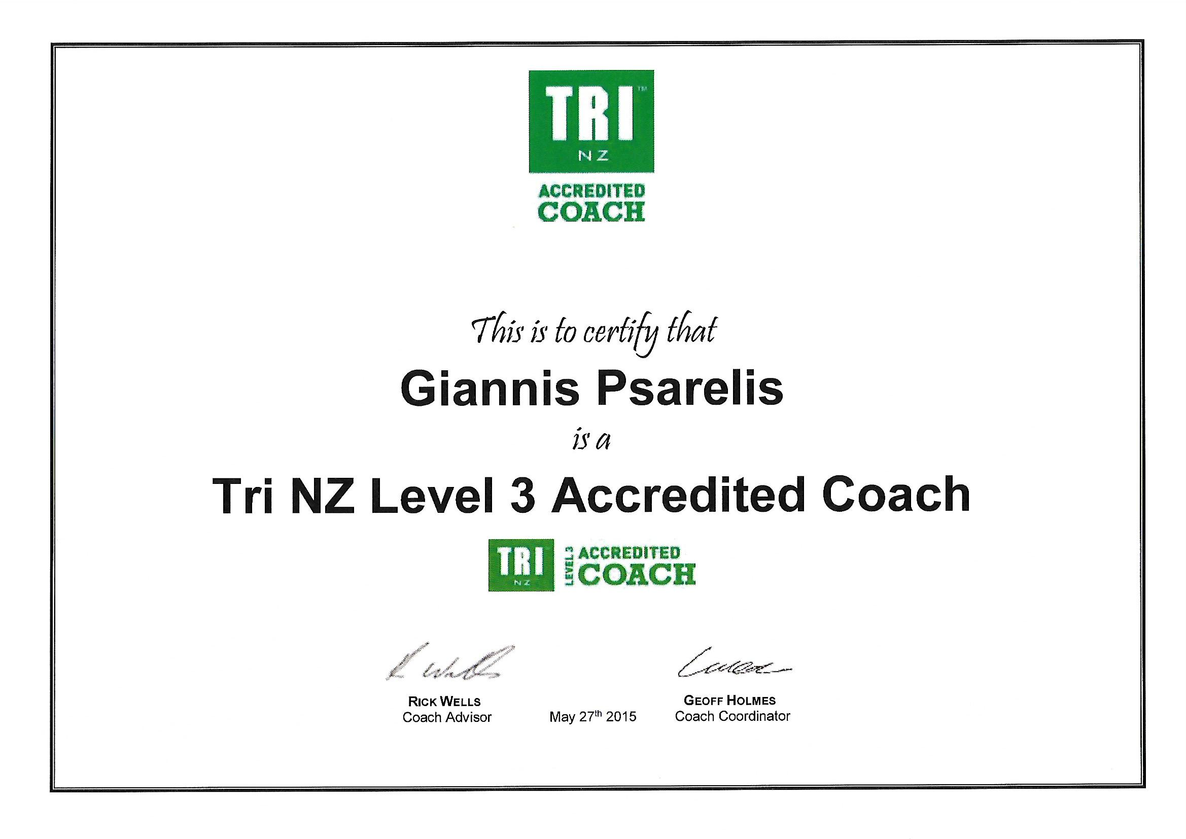 Προπονητής Τριάθλου Triathlon New Zeeland_Level 3_Diploma